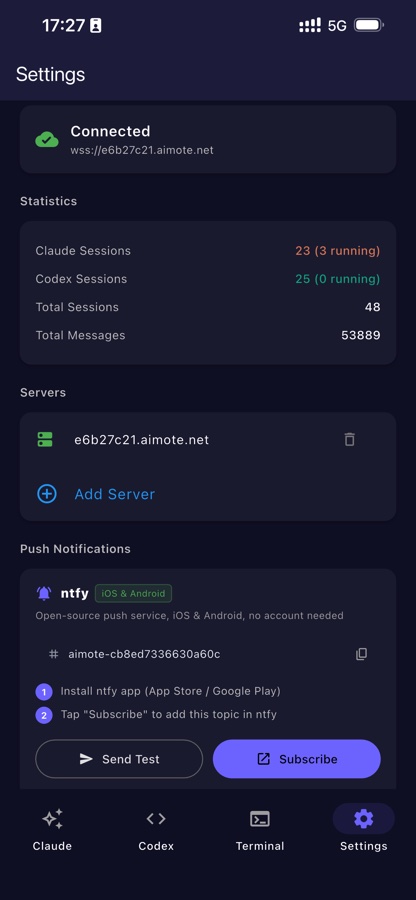 Settings with push subscribe